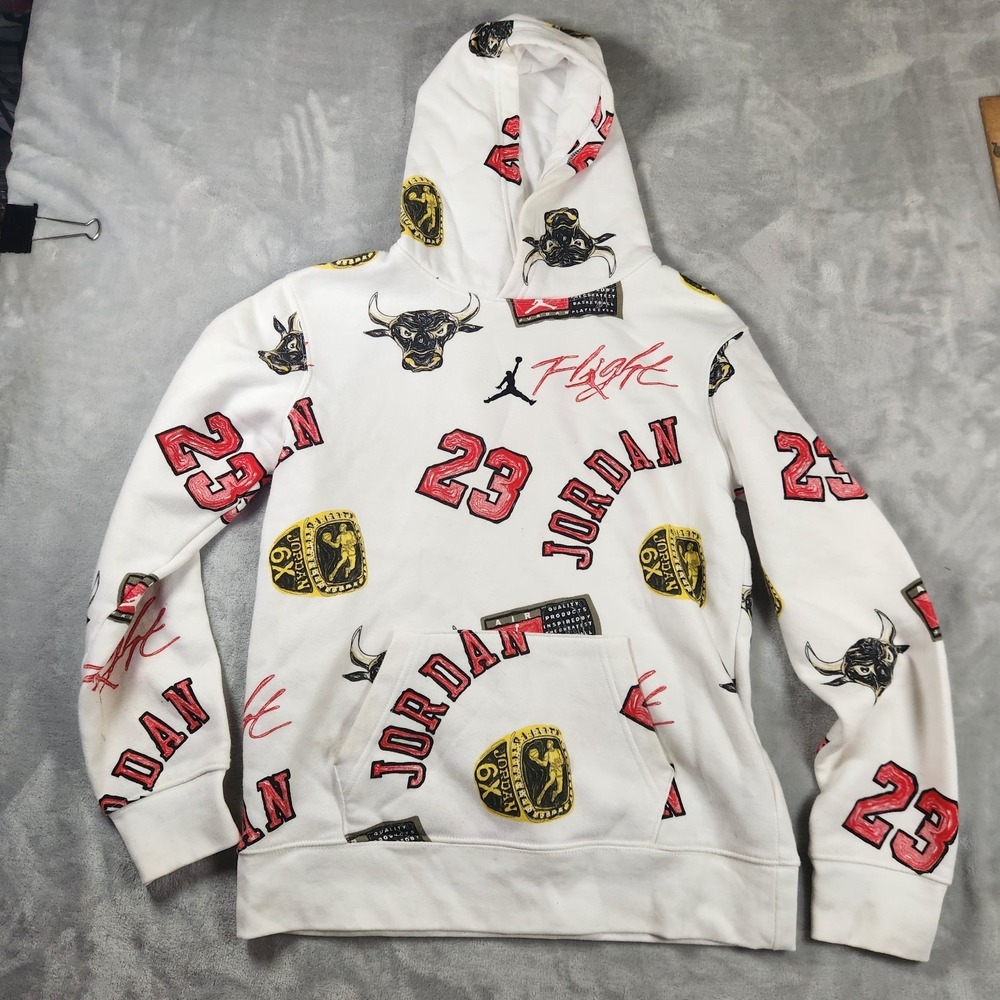 Nike Air Jordan MJ Essentials AOP Hoodie Youth Large Chicago Bulls Streetwear